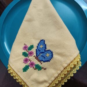 Blue Butterfly Embroidered Lace Table Napkin Set